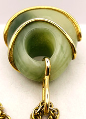 Vintage Faux Jade Gold Tone Pendant Chain Necklace