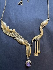 Stunning Vintage Sterling Silver 925/1000 Designer Necklace 19″, Glass cabochons