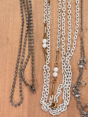 Large Lot of Costume Jewelry, Chains and Fringe Necklace, 10 Pairs Earrings
