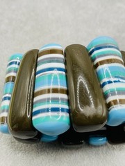Vintage Chunky Striped Resin Stretch Bracelet Blue Aqua Brown Lucite Acrylic