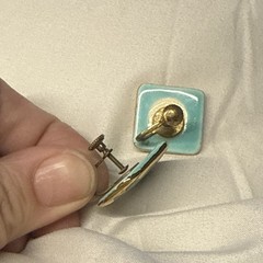 Vintage Blue Enamel Square Floral Clip-On Twist Back Earring