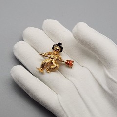 Vintage Scarecrow Halloween Brooch Scatter Pin Gold Tone Broom Orange Black Avon