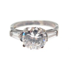 925 Sterling Vintage Round & Tapered Baguette-Cut C Z Engagement Ring Size 6.25