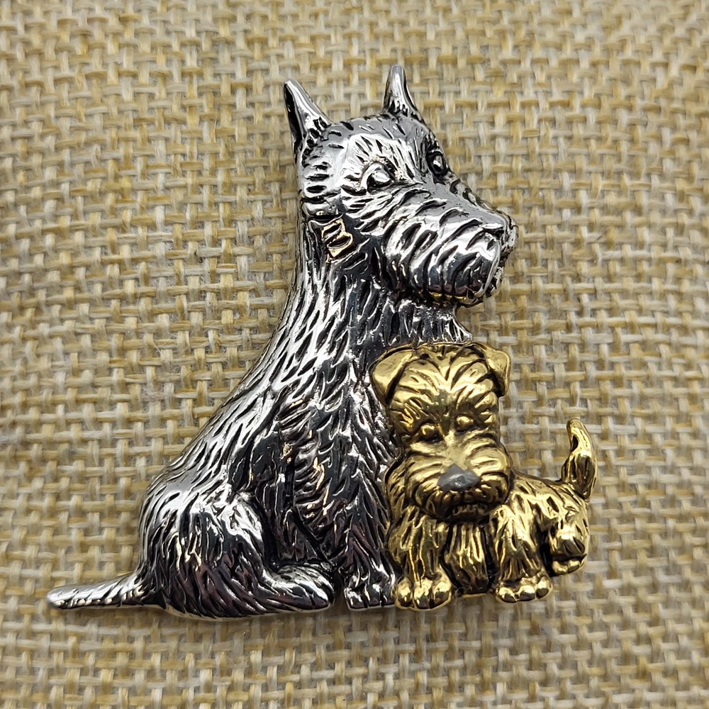 Vintage Liz Claiborne Scottie Dog Puppy Brooch Mom baby Scottish Terrier