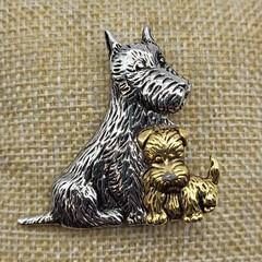 Vintage Liz Claiborne Scottie Dog Puppy Brooch Mom baby Scottish Terrier