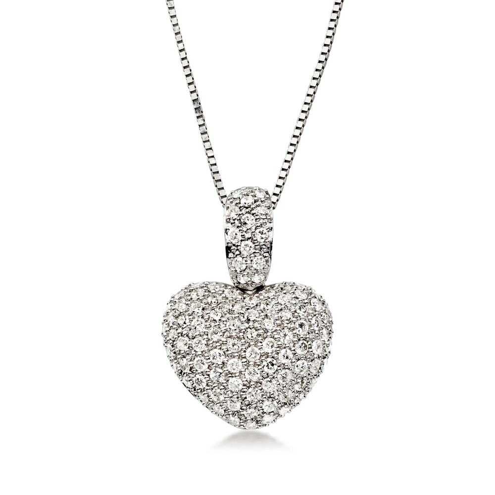 Vint Diamond Heart Ncklc in 14k White Gold 18 inches