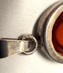 Vintage Sterling Silver 925 Baltic Amber Oval Pendant Cognac Honey Modernist