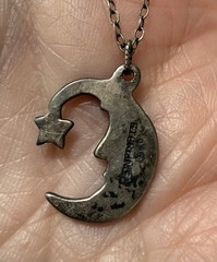 Vintage Celestial Sterling Silver Crescent Moon Face in Wizard Star Hat Necklace