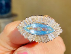 Vintage RING-DANT Platinum Aquamarine Diamond Ballerina Baguette Ring Pendant