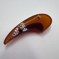 1960s Vintage Natural Honey Baltic Amber Jewelry Brooch Brass Pin Velvet Box