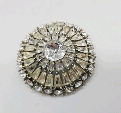 Vintage Round Brooch Crystal Silver tone HUGE Modern Modernist 3D 2.25 in