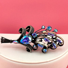 Vintage Rhinestone Brooch Aqua Blue Aurora Borealis Floral Bouquet Pot Metal?