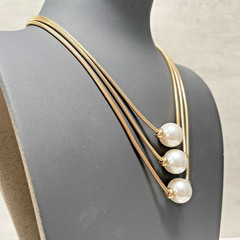 Alfani Gold Tone Snake Multi Strand Chain & Imitation Pearl Three Row Necklace