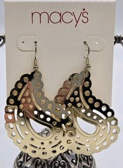 Macy’s Earrings Filigree Chandelier 80’s style gold tone Vintage 2.25 in