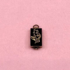 Vintage 14k Gold Onyx Seed Pearl Charm Pendant Fob Victorian Revival Midcentury
