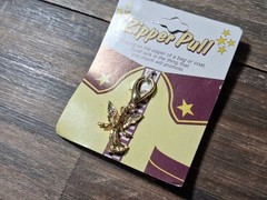 Vintage Good Luck Zipper Pull Gold Tone Bag Charm Guardian Angel
