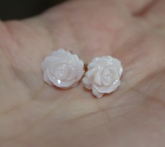 Carved Pink Rose Flower Conche Shell Mother of Pearl Fancy Stud Earrings 14k GF