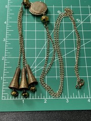 Vintage 28” Metallic Gold Faceted Beaded Chain Tassel Charm Necklace