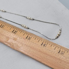 Vintage Serpentine Station Chain Necklace Silver tone White Bead 28″