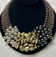 Mesh Copper Silver Gold Black Tone Bead Collar Bib Focal Necklace n0260