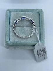 Art Deco Style Lab Created Diamond & Sapphire Anniversary 14K White Gold FN Ring