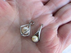 2 Pc Lot Vintage 4mm & 6mm Cultured Pearl Sterling Silver Pendants ONLY