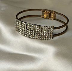Vintage Gold Tone Hinged Rhinestone Bracelet – 2.5 Inches