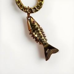 Vintage 18K Gold Articulated Chinese Koi Fish Pendant Ruby Eyes