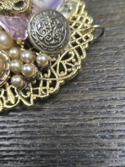 Vintage Maximal Collage Brooch Pin Mixed Media Art Materials rare Purple Floral