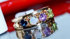 14k y/gold ring 0.80c treated multi gemstone mother’s sz 8.5 heart 4.30g N3009