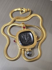 JOAN RIVERS Enamel Imperial Double Head Eagle Necklace Signed 10 in. Vintage