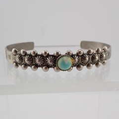 VTG Souvenir Southwestern Concho Turquoise Nickel Silver 6 1/2″ Cuff Bracelet