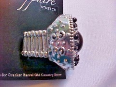 Costume Jewelry Ring Black Stones By Sapphire Silver Tone Stretchable Band New