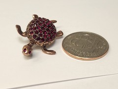 Vintage Brooch Red Turtle & Pins Vtg Vintage Costume Animal Rhinestone Copper