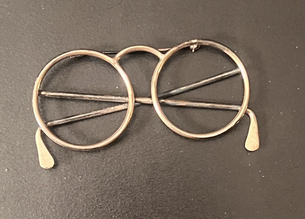 Vintage Spectacles Brooch Pin Round Glasses Eyeglasses 3” Silver