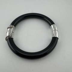Vtg 9mm Wide Black Onyx Hinged Bangle Bracelet Sterling Silver 925 Stackable