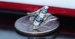 14k white gold ring 0.23ct natural, treated sapphire diamond sz 4 antique 2.4g