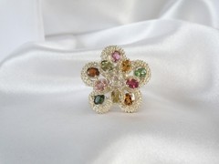 Vintage Sterling Silver 925 3D Pinwheel Irradiated Tourmaline Unique Ring Size 7