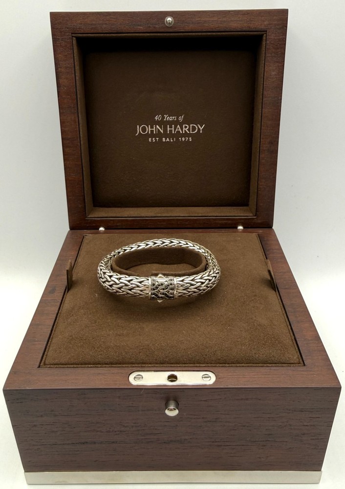 925 Silver John Hardy 40th Anniversary Bracelet 0.24ctw Black Sapphire, With Box