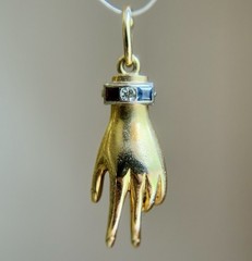 Antique Vintage 14K Gold Platinum Palladium Hand Pendant w Diamond Sapphire Ruby