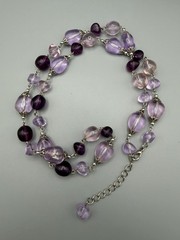 Long Purple Pink Lucite Acrylic Bead Necklace Silver Tone