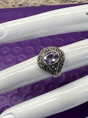 ❤️GORGEOUS 925 STERLING Simulated AMETHYST Marcasite RING Sz 5 1/2