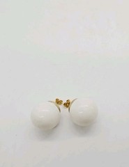 White Enamel Ball Earring Round Huge Couture Art Deco Vintage .75 in