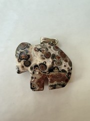 Natural Jasper (leopard Skin?) Fetish Vintage Buffalo Bison Charm Pendant