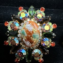DeLizza & Elster Juliana Easter Egg Cabochons Brooch & Earrings Set Multi Stones
