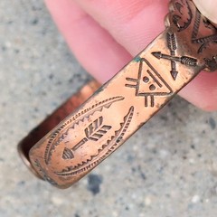 Vintage Southwest copper cuff, Bell Trading Post hand-stamped bracelet