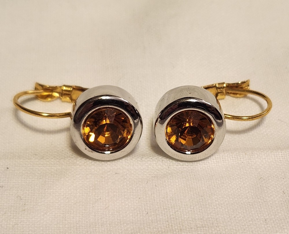 JOAN RIVERS Silver & Gold Tone Pierced Earrings with Multi-Faceted Gold Stone