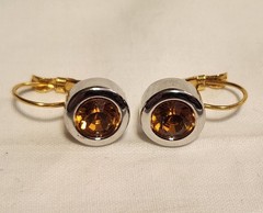 JOAN RIVERS Silver & Gold Tone Pierced Earrings with Multi-Faceted Gold Stone