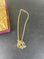 Vintage 1940’s “La Vanita Creation” 24K Gold Plated Jewelry Set Blue Earrings