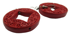 Red Cinnabar Hoop Vintage Pierced Earrings Chunky
